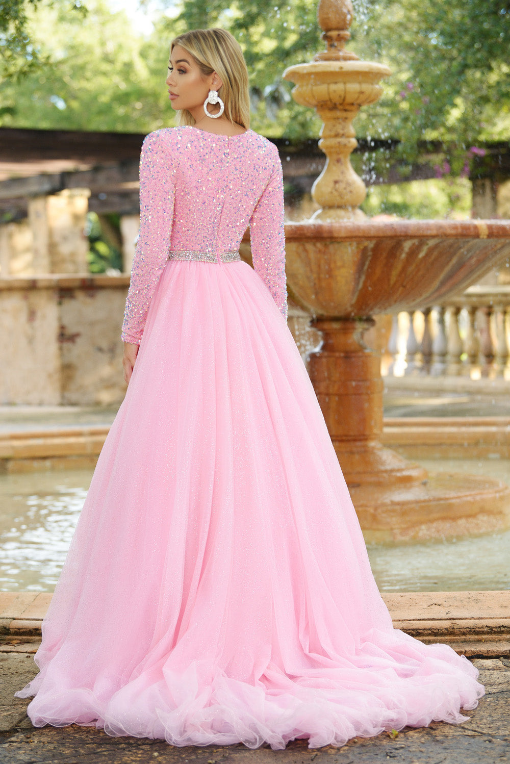 Ava Presley 38332 prom dress images.  Ava Presley 38332 is available in these colors: Iridescent Light Blue, Iridescent Pink, Iridescent White, Red.