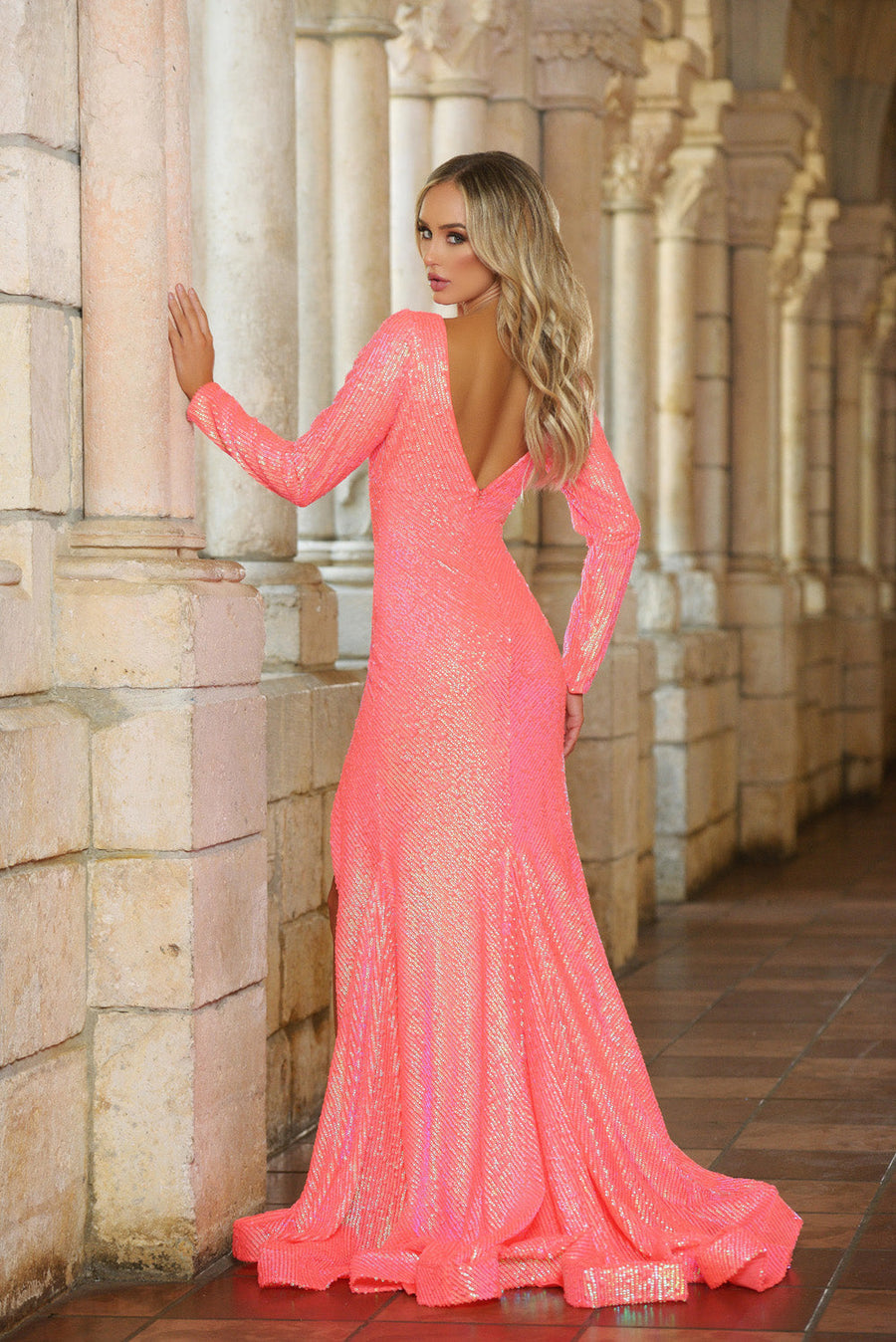 Ava Presley 38881 prom dress images.  Ava Presley 38881 is available in these colors: Powder Blue, Iridescent Coral.