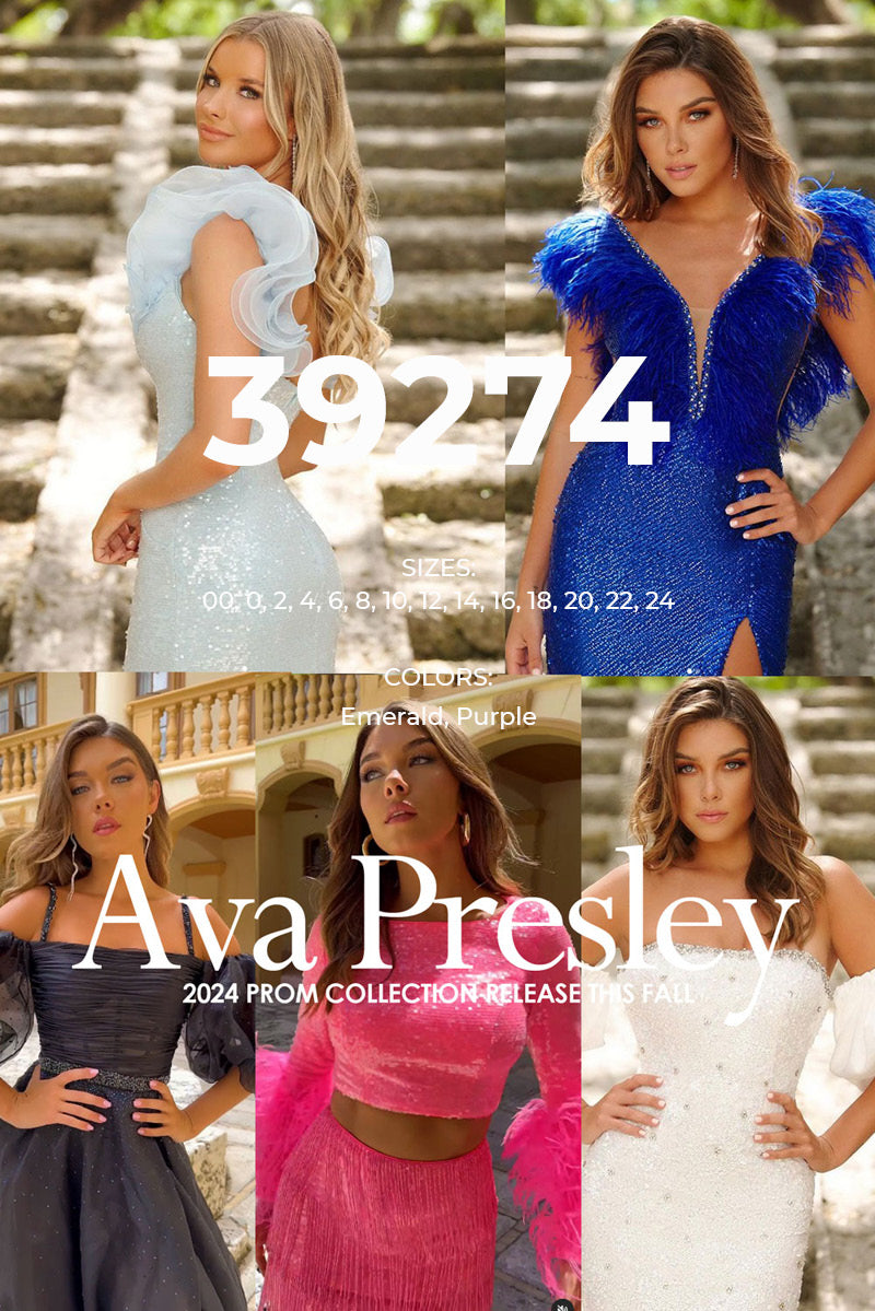 Ava Presley 39274 prom dress images.  Ava Presley 39274 is available in these colors: Emerald, Purple.