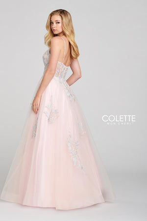Colette CL12123 prom dress images.  Colette CL12123 is available in these colors: Sky Multi, Pink Multi, Lilac Multi.