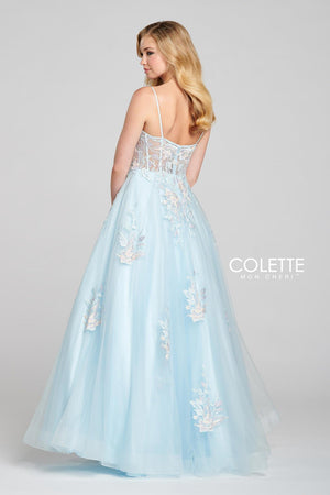 Colette CL12123 prom dress images.  Colette CL12123 is available in these colors: Sky Multi, Pink Multi, Lilac Multi.