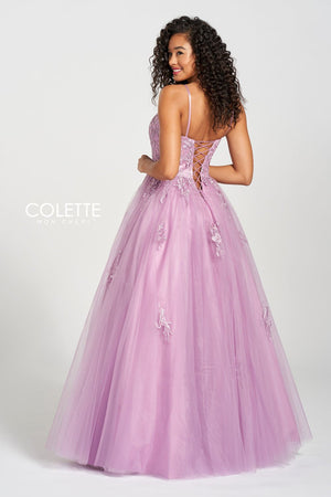 Colette CL12212 prom dress images.  Colette CL12212 is available in these colors: Orchid, Misty Blue.