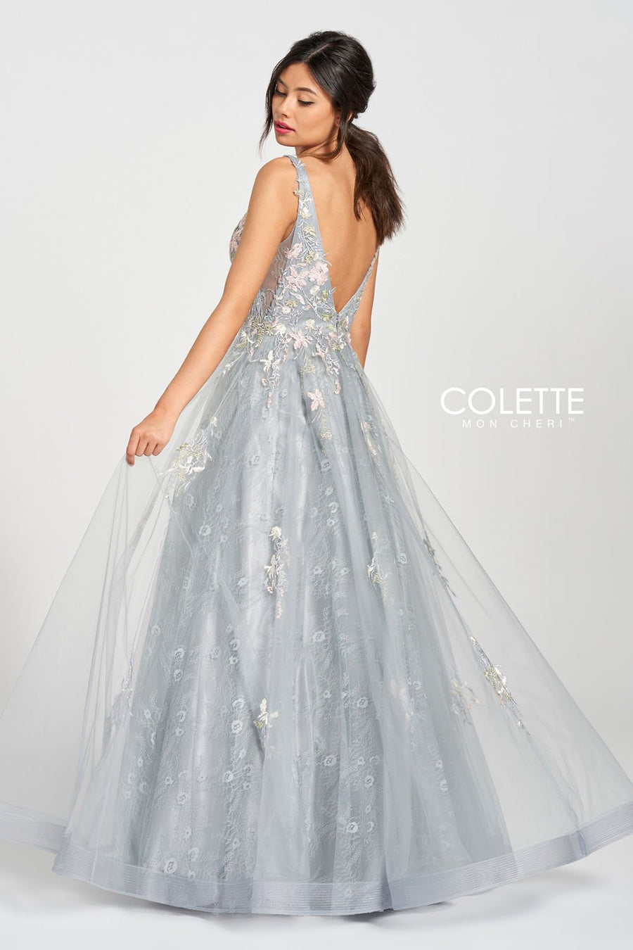 Colette CL12213 prom dress images.  Colette CL12213 is available in these colors: Platinum Multi.