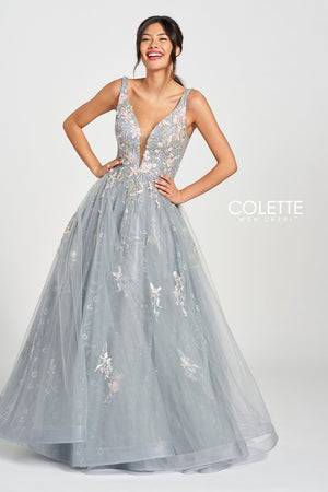 Colette CL12213 prom dress images.  Colette CL12213 is available in these colors: Platinum Multi.
