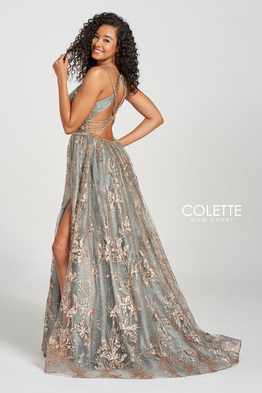 Colette CL12218 prom dress images.  Colette CL12218 is available in these colors: Gold Pewter.
