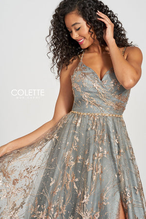 Colette CL12218 prom dress images.  Colette CL12218 is available in these colors: Gold Pewter.