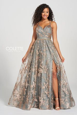 Colette CL12218 prom dress images.  Colette CL12218 is available in these colors: Gold Pewter.