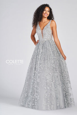 Colette CL12237 prom dress images.  Colette CL12237 is available in these colors: Silver, Red.