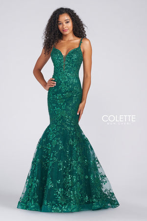 Colette CL12242 prom dress images.  Colette CL12242 is available in these colors: Emerald, Lavender.