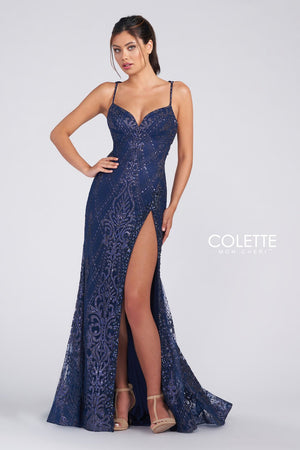 Colette CL12278 prom dress images.  Colette CL12278 is available in these colors: Midnight, Rose Gold.