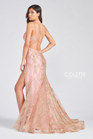 Colette CL12278 prom dress images.  Colette CL12278 is available in these colors: Midnight, Rose Gold.