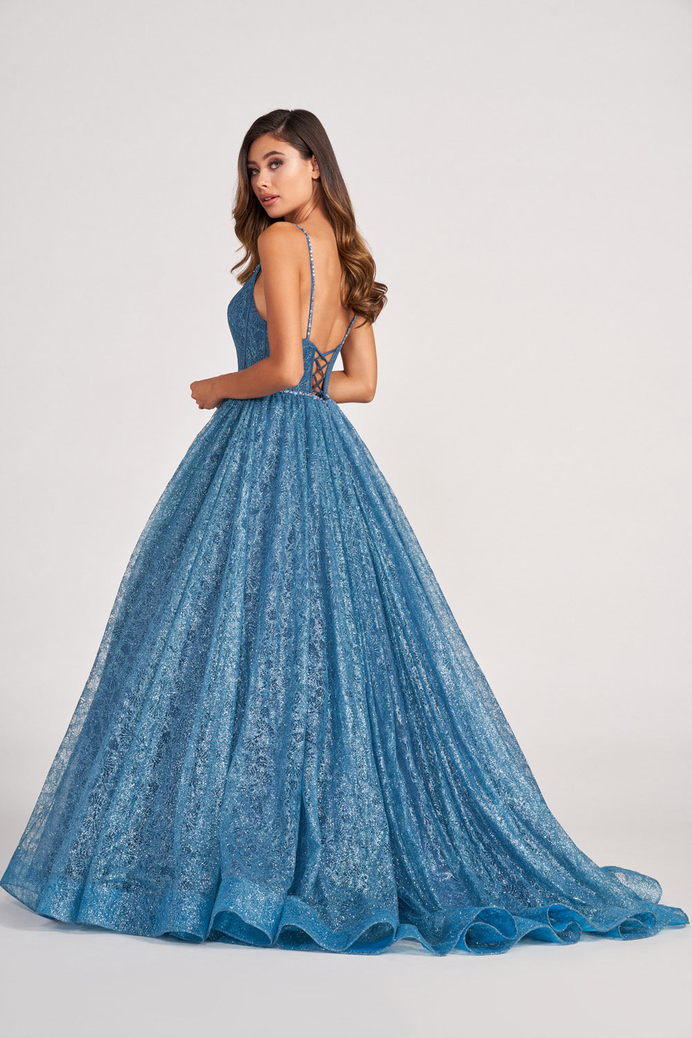 Colette CL2018 prom dress images.  Colette CL2018 is available in these colors: Dusty Blue, Spruce, Fuchsia.