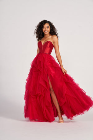 Colette CL2023 prom dress images.  Colette CL2023 is available in these colors: Ivory, Scarlet, Plum.