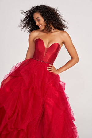 Colette CL2023 prom dress images.  Colette CL2023 is available in these colors: Ivory, Scarlet, Plum.