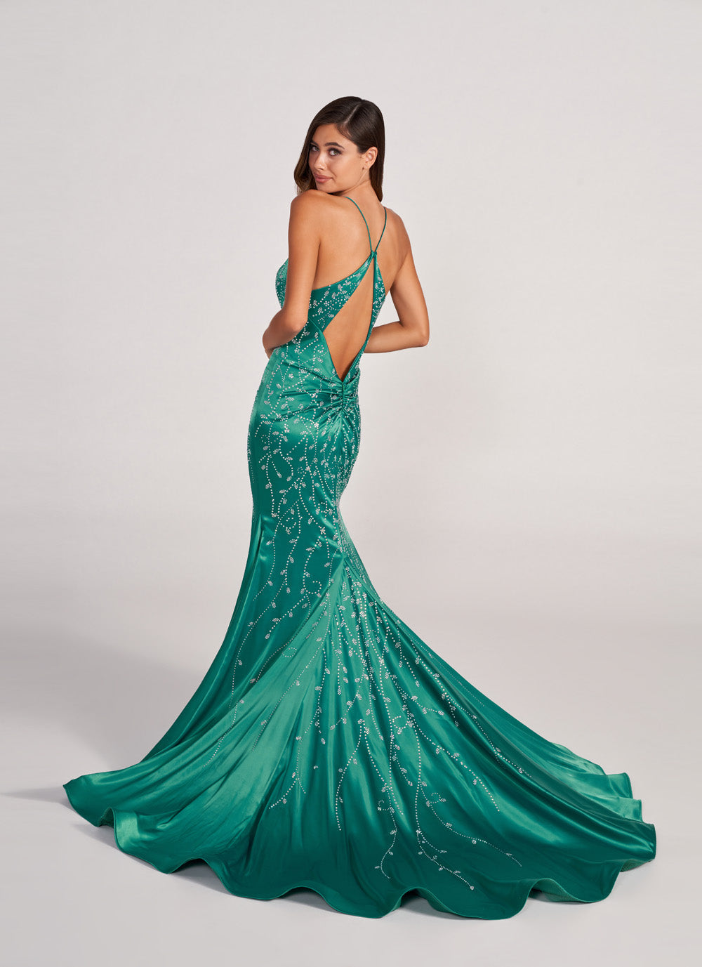 Colette CL2043 prom dress images.  Colette CL2043 is available in these colors: Black, Jade, Plum, Burgundy.