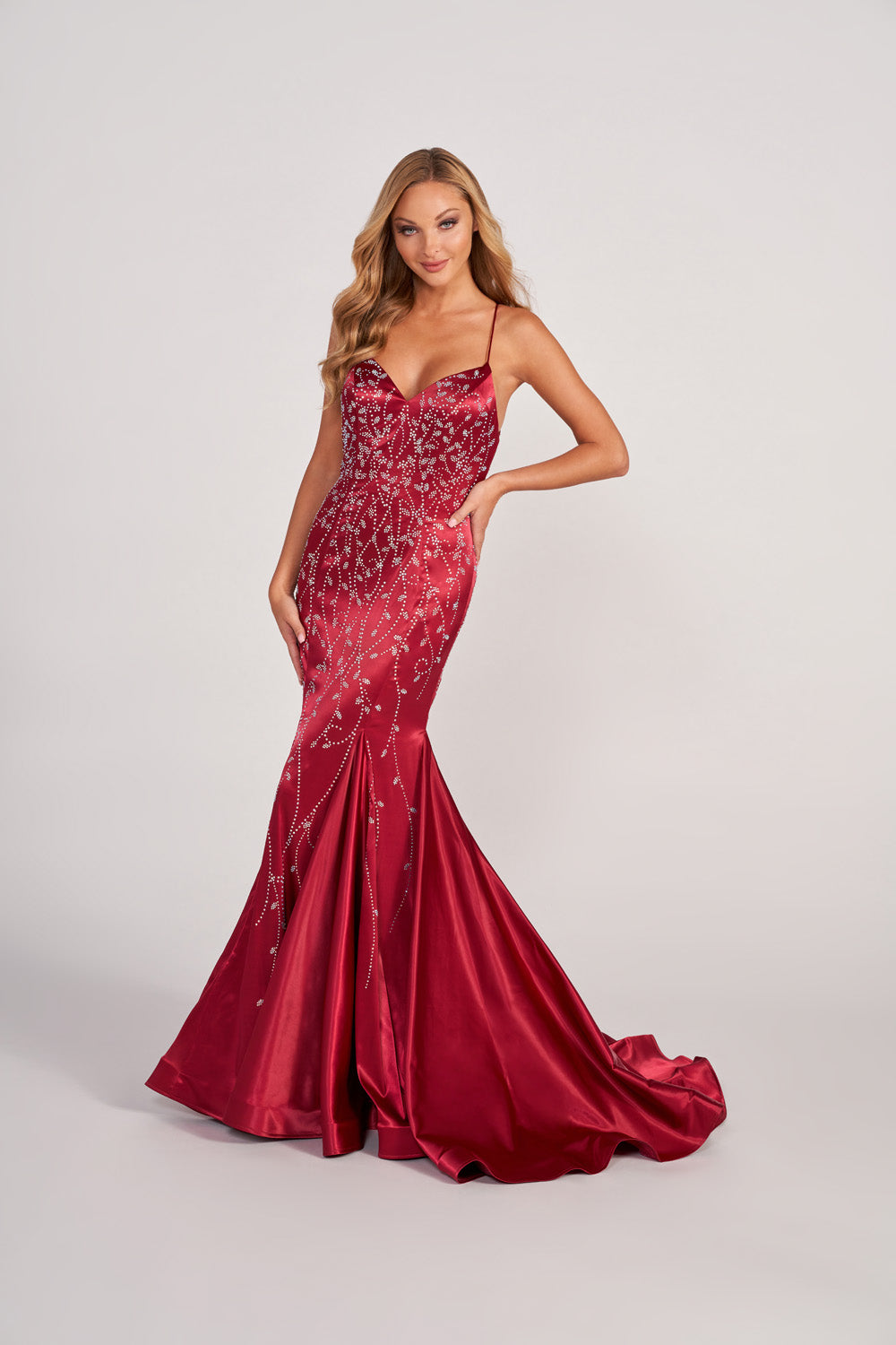 Colette CL2043 prom dress images.  Colette CL2043 is available in these colors: Black, Jade, Plum, Burgundy.