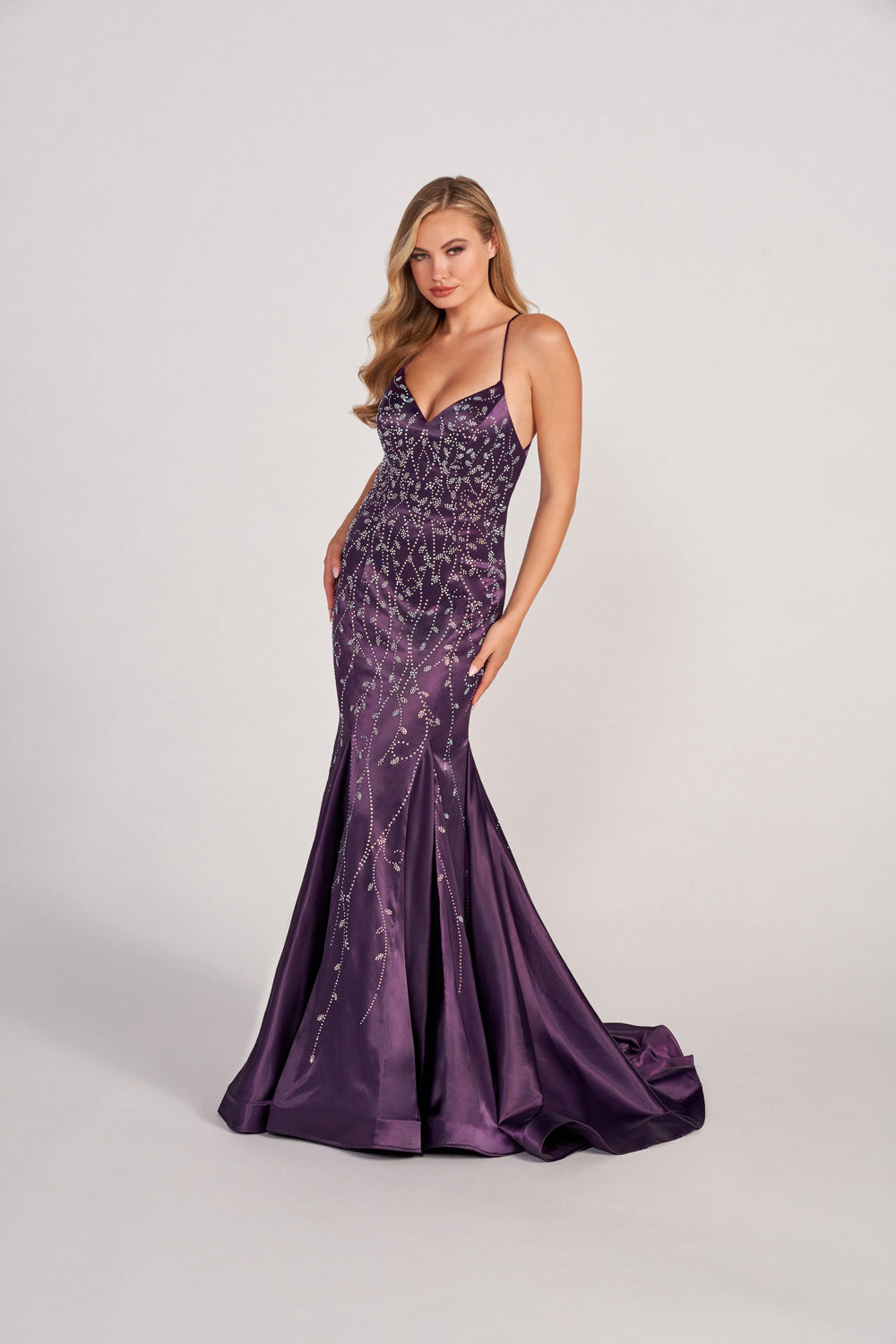 Colette CL2043 prom dress images.  Colette CL2043 is available in these colors: Black, Jade, Plum, Burgundy.