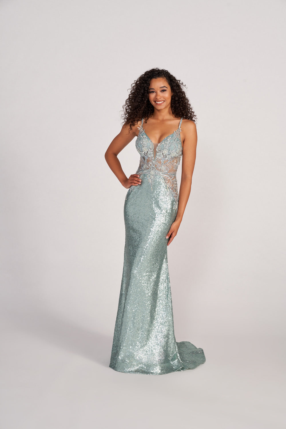 Colette CL2061 prom dress images.  Colette CL2061 is available in these colors: Rose, Sage, Steel.