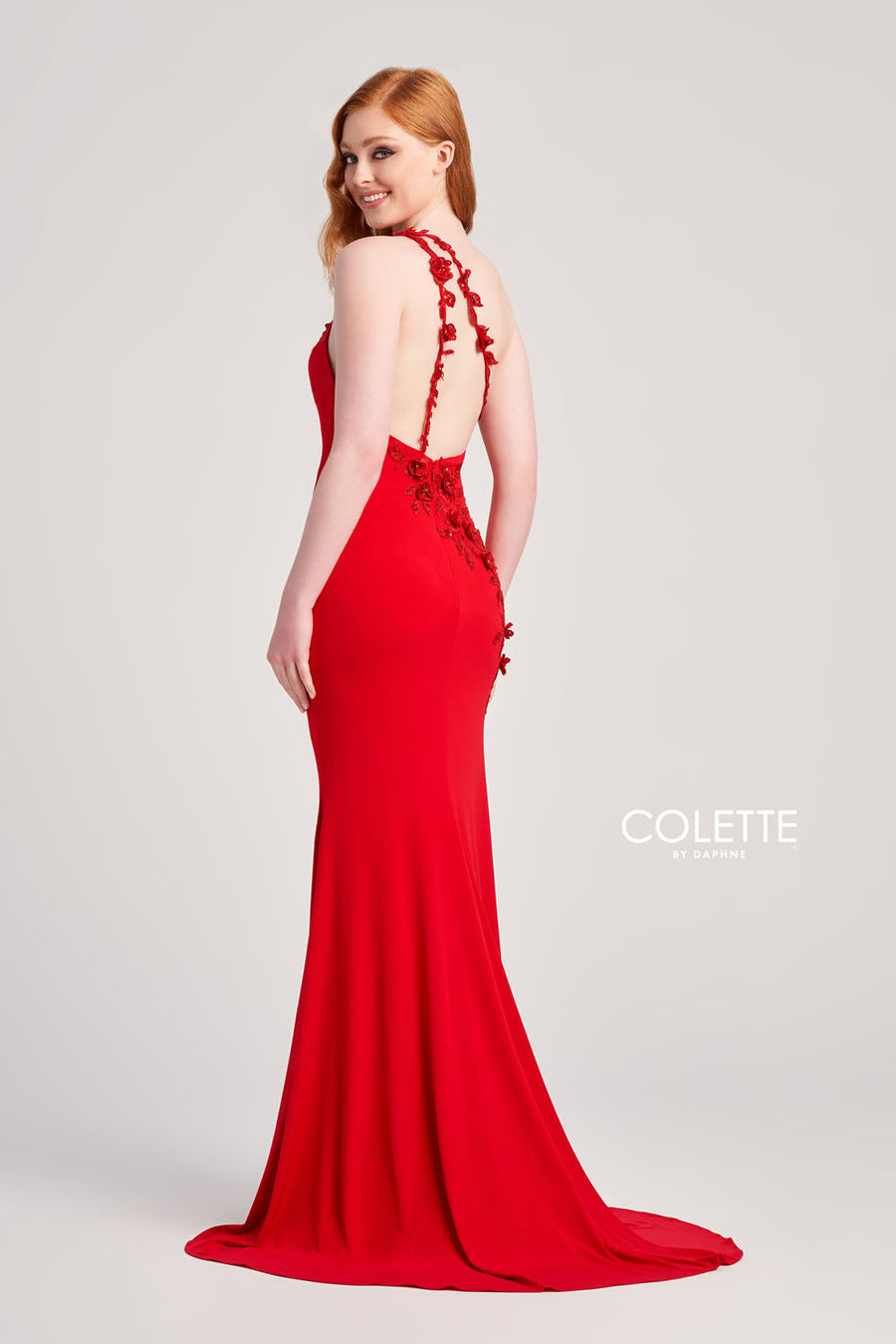 Colette CL5108 prom dress images.  Colette CL5108 is available in these colors: Red, Navy Blue, Plum, Black.