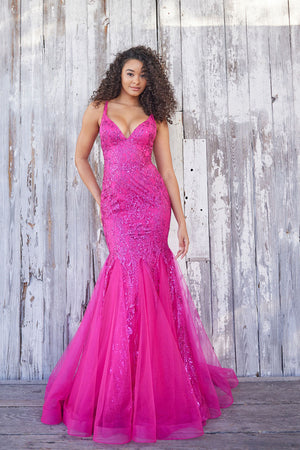 Colette CL5109 prom dress images.  Colette CL5109 is available in these colors: Fuchsia, Royal Blue, Lilac Gold, Purple.