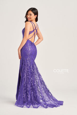 Colette CL5113 prom dress images.  Colette CL5113 is available in these colors: Black, Purple, Emerald.