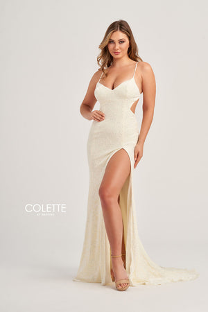 Colette CL5119 prom dress images.  Colette CL5119 is available in these colors: Diamond White, Black, Pink, Jade Berry.