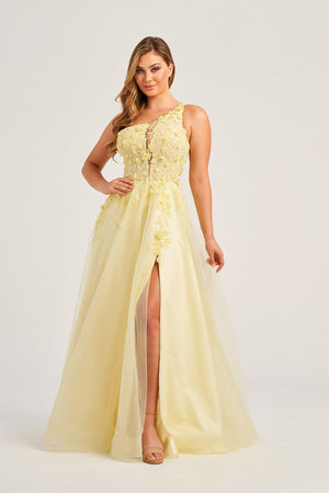 Colette CL5124 prom dress images.  Colette CL5124 is available in these colors: Buttercup, Lilac, Sky Blue.