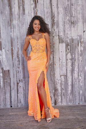 Colette CL5133 prom dress images.  Colette CL5133 is available in these colors: Orange, Gold.