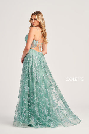 Colette CL5134 prom dress images.  Colette CL5134 is available in these colors: Navy Blue Gold, Gold Pewter, Sage.