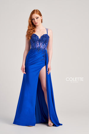Colette CL5138 prom dress images.  Colette CL5138 is available in these colors: Emerald, Royal Blue.