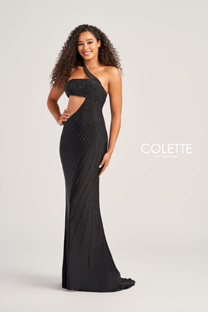 Colette CL5139 prom dress images.  Colette CL5139 is available in these colors: Charcoal, Black, Purple, Ocean Blue, Hot Pink.