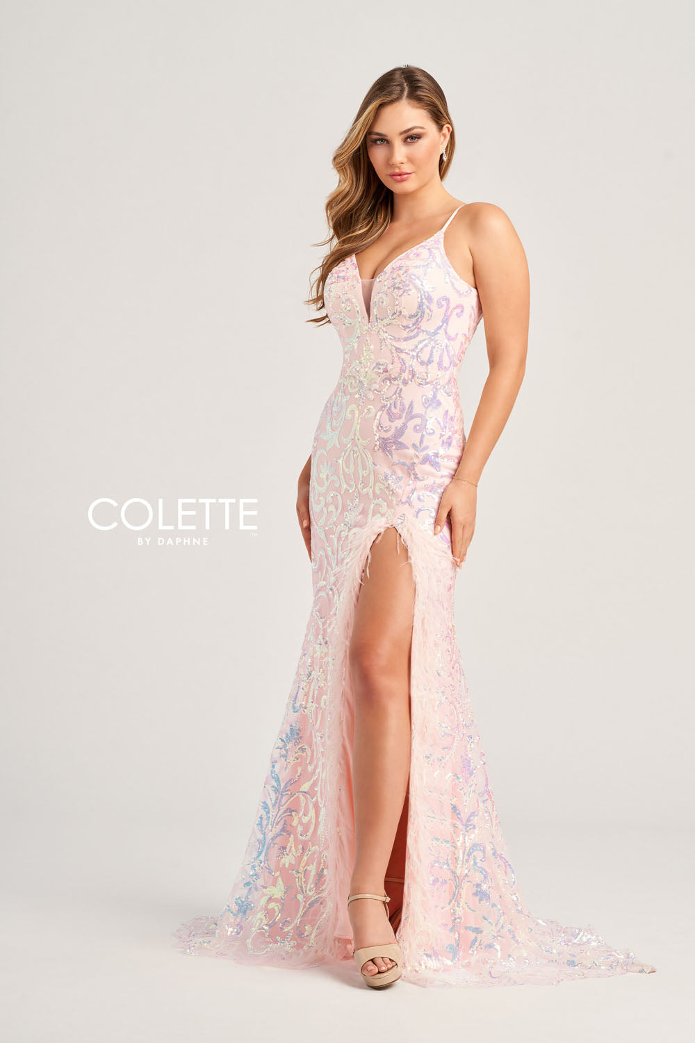 Colette CL5155 prom dress images.  Colette CL5155 is available in these colors: Yellow, Lilac, Light Pink, Steel Blue.