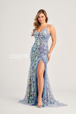 Colette CL5155 prom dress images.  Colette CL5155 is available in these colors: Yellow, Lilac, Light Pink, Steel Blue.