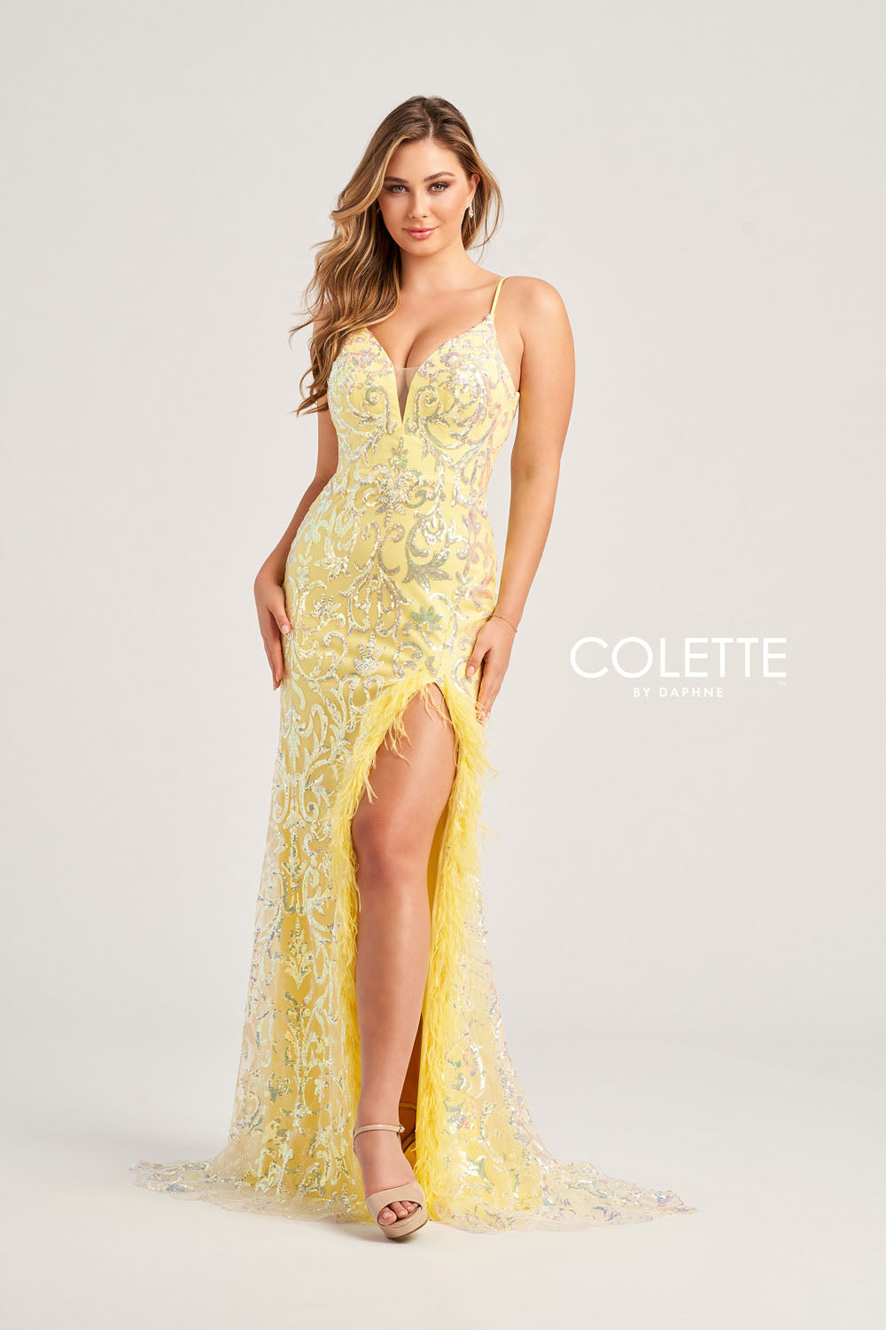 Colette CL5155 prom dress images.  Colette CL5155 is available in these colors: Yellow, Lilac, Light Pink, Steel Blue.