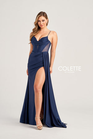 Colette CL5159 prom dress images.  Colette CL5159 is available in these colors: Bubblegum, Navy Blue.