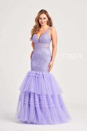 Colette CL5162 prom dress images.  Colette CL5162 is available in these colors: Violet, Teal, Red.