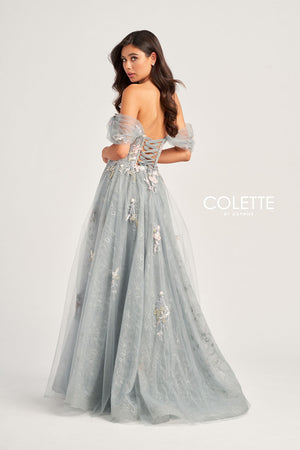 Colette CL5169 prom dress images.  Colette CL5169 is available in these colors: Platinum Multi, Diamond White Multi.