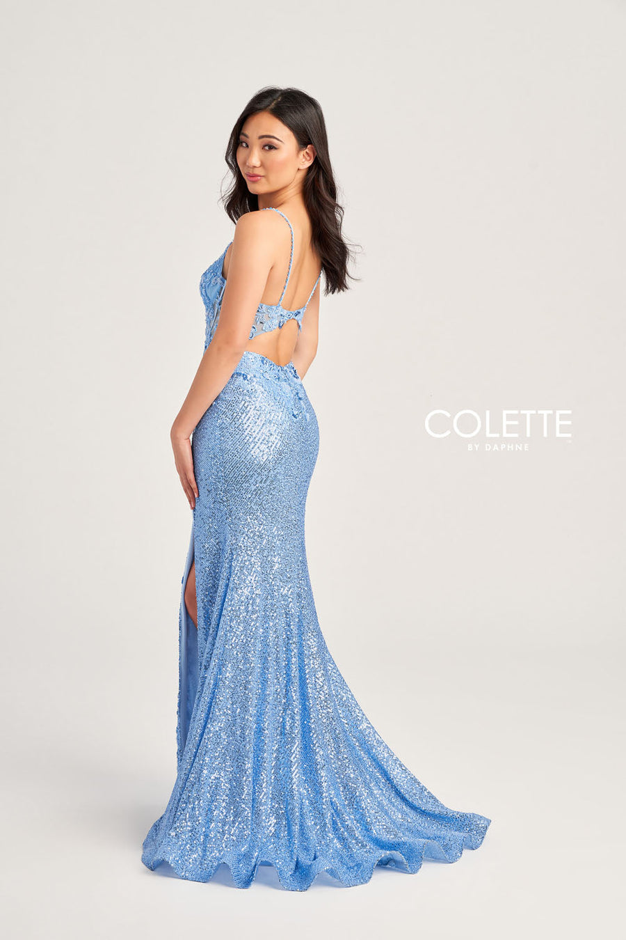Colette CL5177 prom dress images.  Colette CL5177 is available in these colors: Champagne, Light Blue.