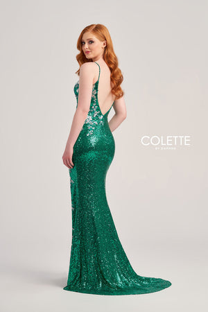 Colette CL5196 prom dress images.  Colette CL5196 is available in these colors: Amethyst Lilac, Navy Blue Silver, Gold Silver, Jade Silver, Fuchsia Pink.