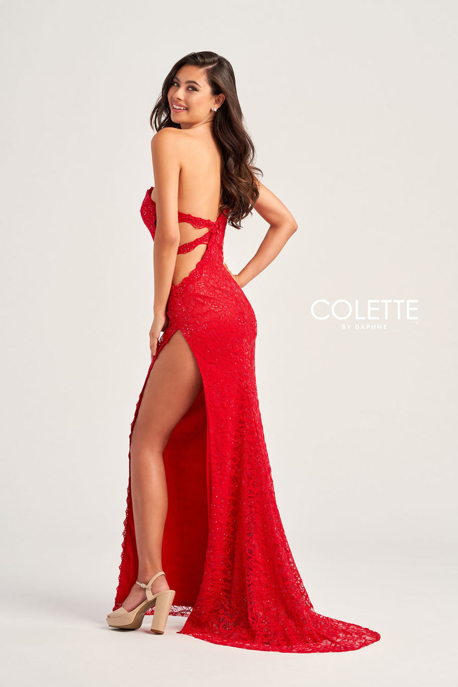 Colette CL5198 prom dress images.  Colette CL5198 is available in these colors: Red, Black, Jade, Hot Pink.