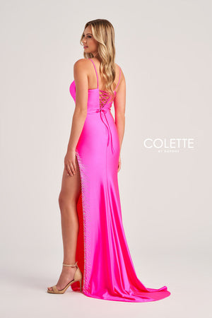 Colette CL5200 prom dress images.  Colette CL5200 is available in these colors: Neon Pink, Sienna, Black, Royal Blue, Olive, Red.