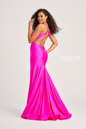 Colette CL5204 prom dress images.  Colette CL5204 is available in these colors: Hot Pink, Royal Blue, Espresso, Purple, Burgundy.