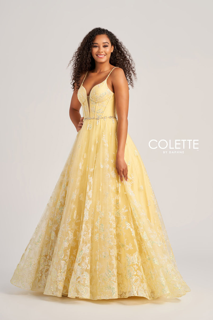 Colette CL5233 prom dress images.  Colette CL5233 is available in these colors: Blue, Yellow.