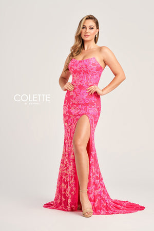 Colette CL5238 prom dress images.  Colette CL5238 is available in these colors: Neon Turquoise, Neon Orange, Neon Pink.