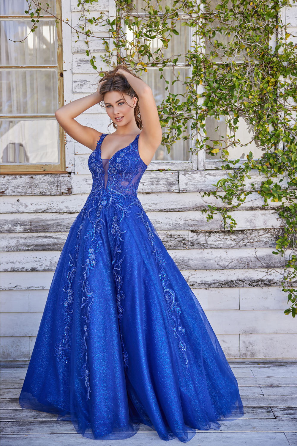 Colette CL5261 prom dress images.  Colette CL5261 is available in these colors: Sapphire, Orange, Amethyst.