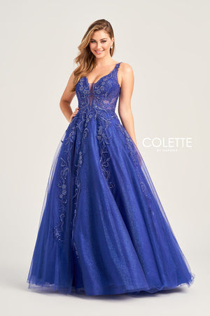 Colette CL5261 prom dress images.  Colette CL5261 is available in these colors: Sapphire, Orange, Amethyst.