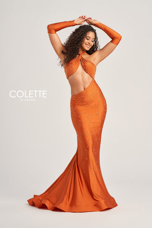 Colette CL5263 prom dress images.  Colette CL5263 is available in these colors: Violet, Royal Blue, Hot Pink, Sienna.