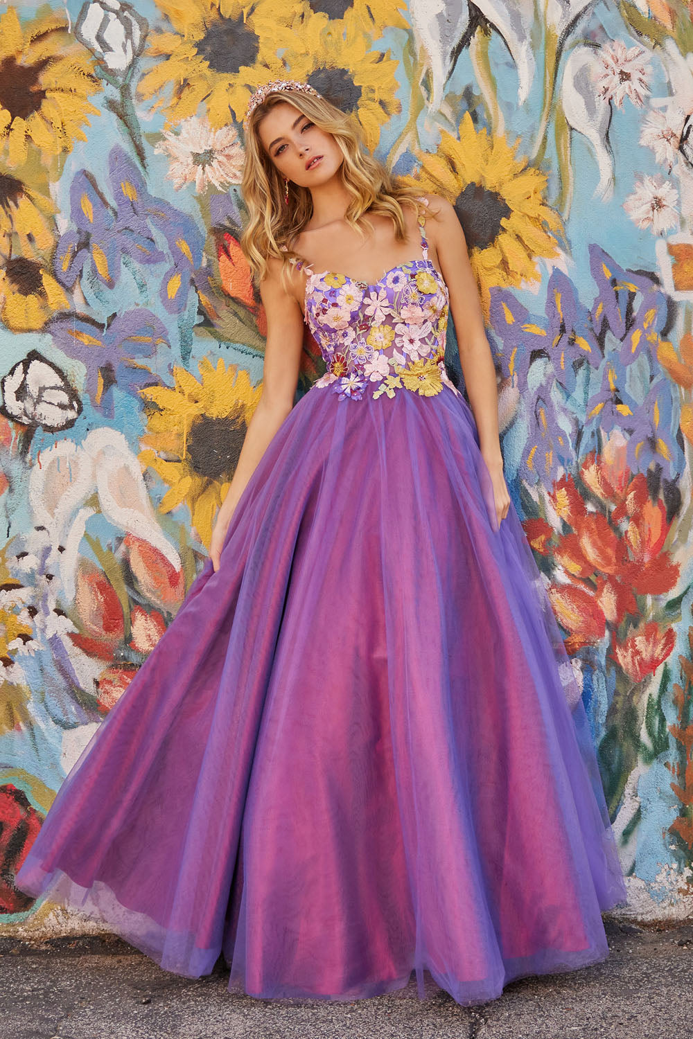 Purple and sales yellow prom dress