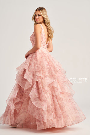 Colette CL5273 prom dress images.  Colette CL5273 is available in these colors: Pink Multi, Ice Blue Multi, Light Purple Multi, Buttercup Multi.