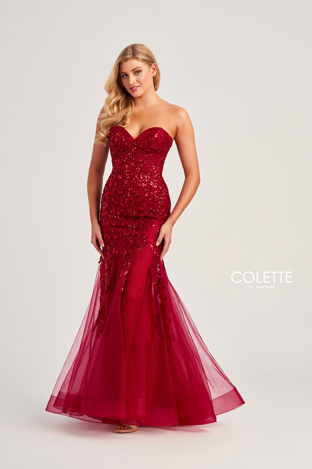 Colette CL5274 prom dress images.  Colette CL5274 is available in these colors: Light Blue, Scarlet, Lilac, Navy Blue Gold.